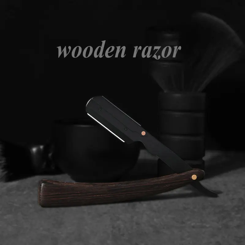 Wooden Trimmer Manual Shaver Professional Straight Edge Stainless Steel Sharp Barber Razor Folding Shaving Knife Shave Gift