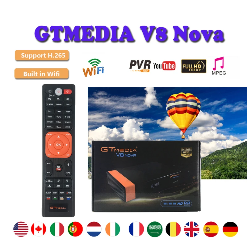Испанский рецептор satelite лучший стабильный gtmedia v8 nova H.265 встроенный wifi 1080P + 1 год