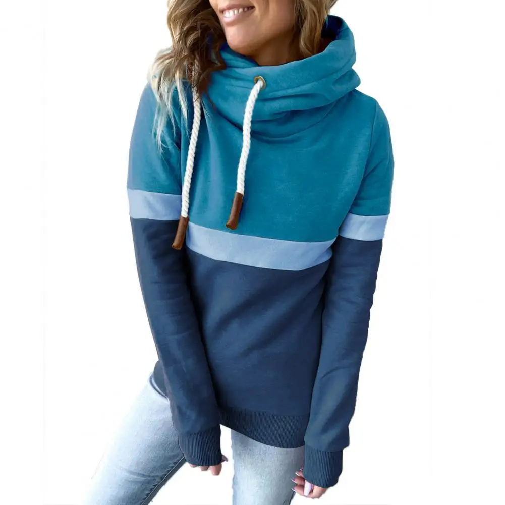 

50% HOTWomen Hoodie Contrast Color Patchwork Autumn Winter Long Sleeve Drawstring Hooded Sweatshirt for Daily Wear
