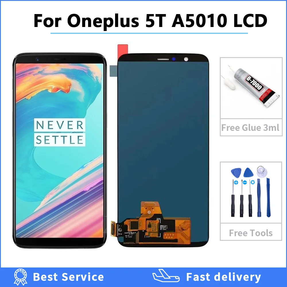 100% Tested OLED LCD For Oneplus 5T A5010 LCD Display + Touch Screen Digitizer Assembly for One Plus 5T Display with frame enlarge