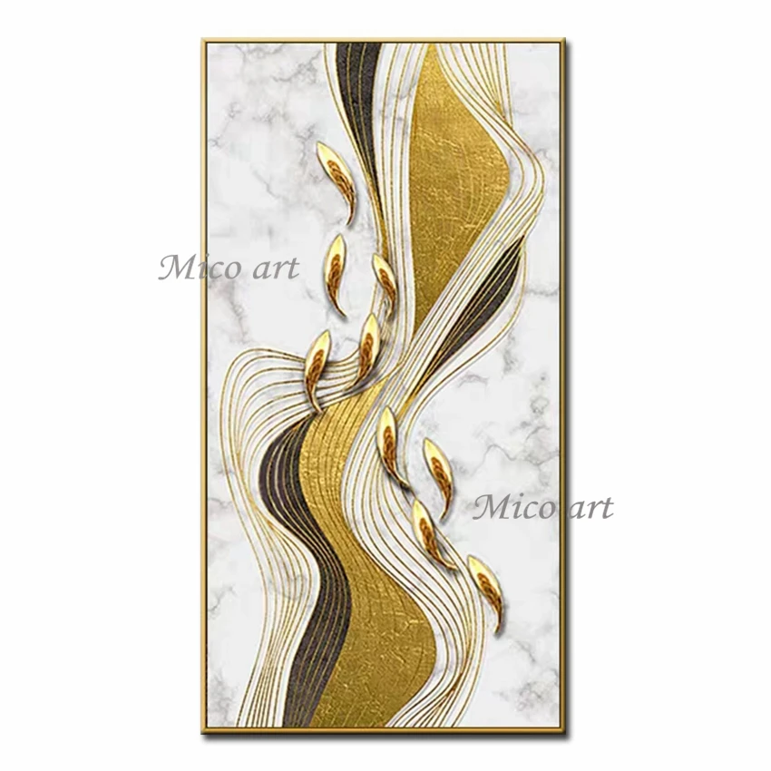 Картина маслом на холсте Настенная картина золотые фольгированные линии ручной