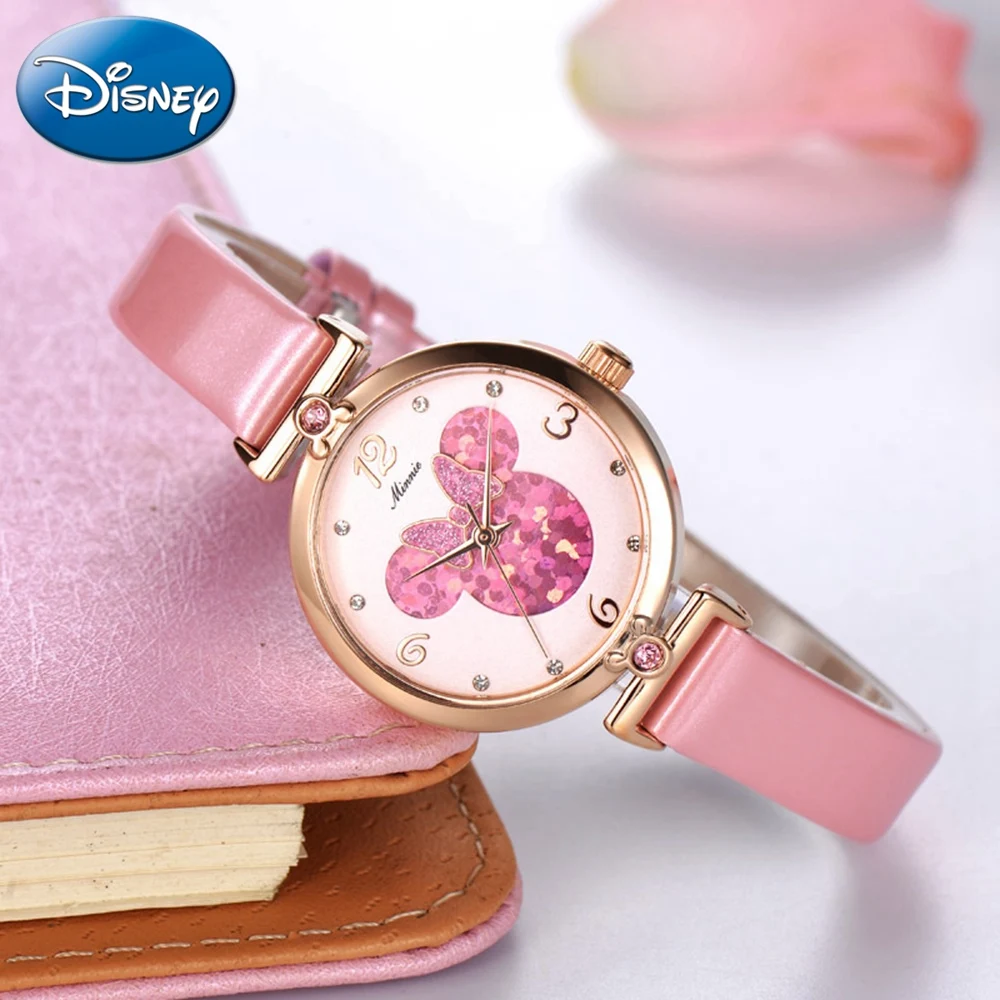 

Часы наручные женские кварцевые с кожаным ремешком и кристаллами