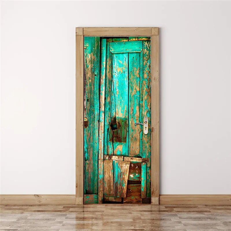 Зеленая старинная деревянная дверь наклейка обои на украшение для дома