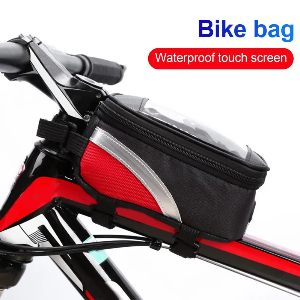 

Bike Frame Bag Waterproof Touch Screen Oxford Cloth Zipper Design Front Tube Bag for Mountain Bike