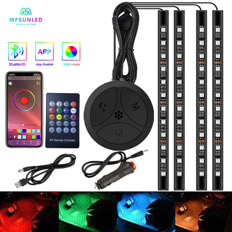 

Mfsunled LED Light USB Bluetooth Voice Control Car Atmosphere Light RF Wireless Car Cigarette Lighter Colorful Soft Light Strip