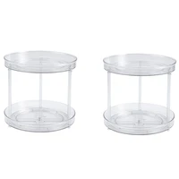 2 tier lazy susan clear spinning organization storage container bin round turntable condiment spice rack