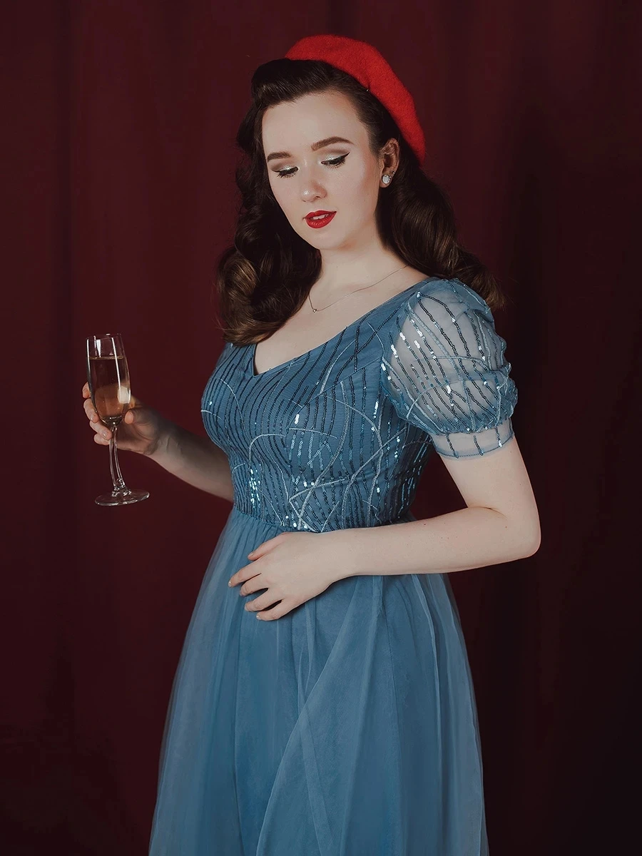 

Женское Коктейльное Платье До Колена Ever Pretty, Тюлевое платье с V-образным вырезом и блестками, для торжества, 2019