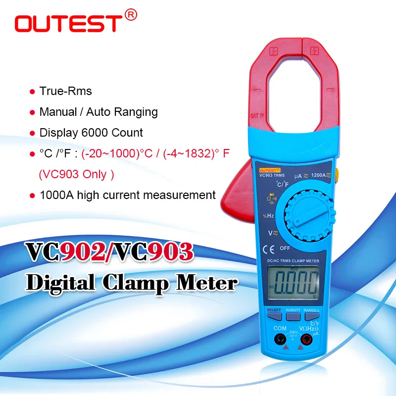 

OUTEST True RMS AC/DC digital clamp meter auto range ac dc voltage current resistance capacitance duty cycle 1%~99% 1200A