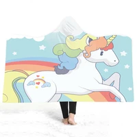 new 3d rainbow unicorn print hooded blanket bedspread velvet plush soft comfortable children bedroom cartoon decor home textile