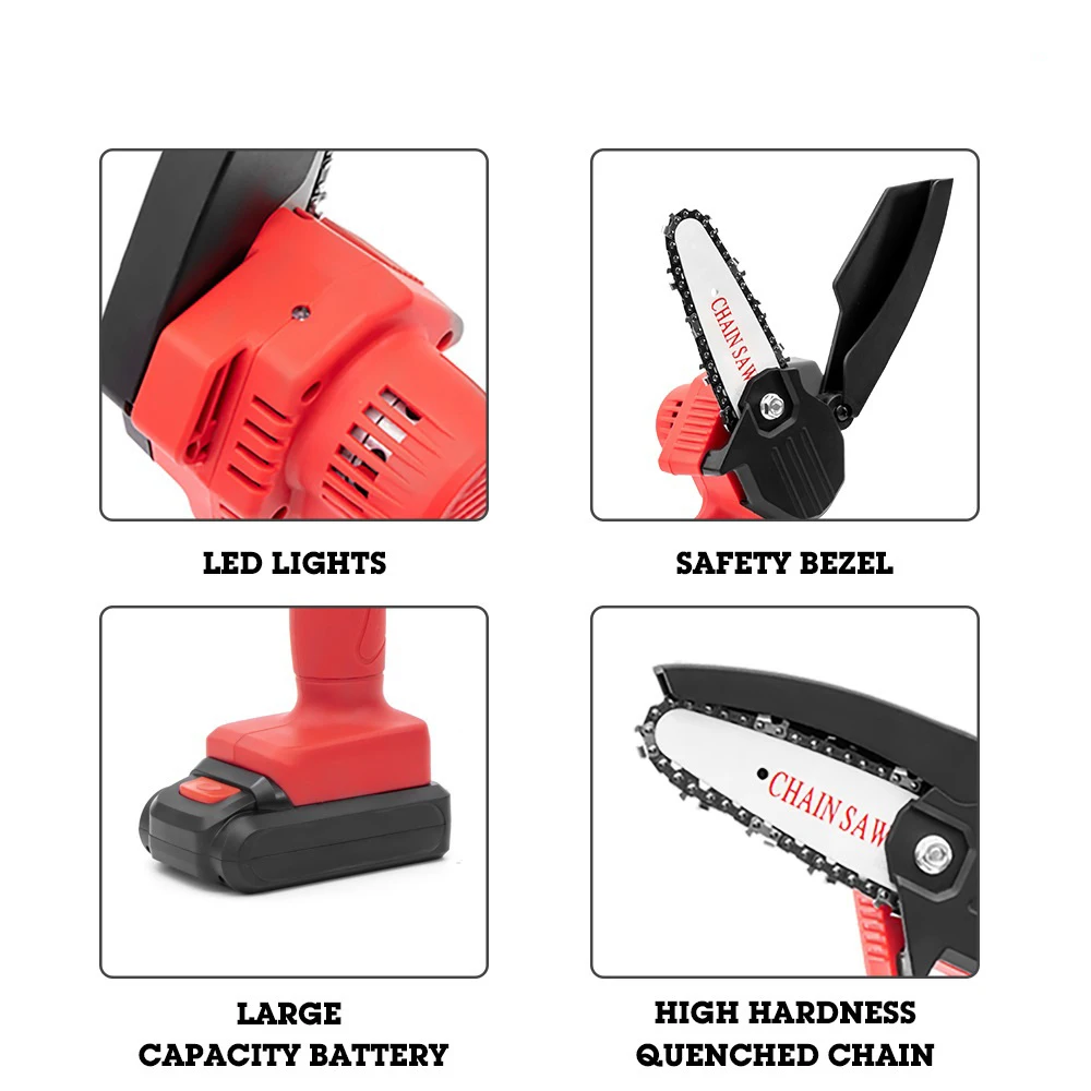 

110V Rechargeable Pruning Saw Portable Electric Saw Cordless Mini Chainsaw Small Wood Splitting Chainsaw Power Tool 1PC Batterty