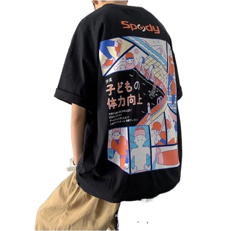 

2021 Men's Ins Back Printing Short-Sleeved T-Shirt Male Youth College Style Wild Casual Loose Five-Point Sleeve Top Tide (M-3x)