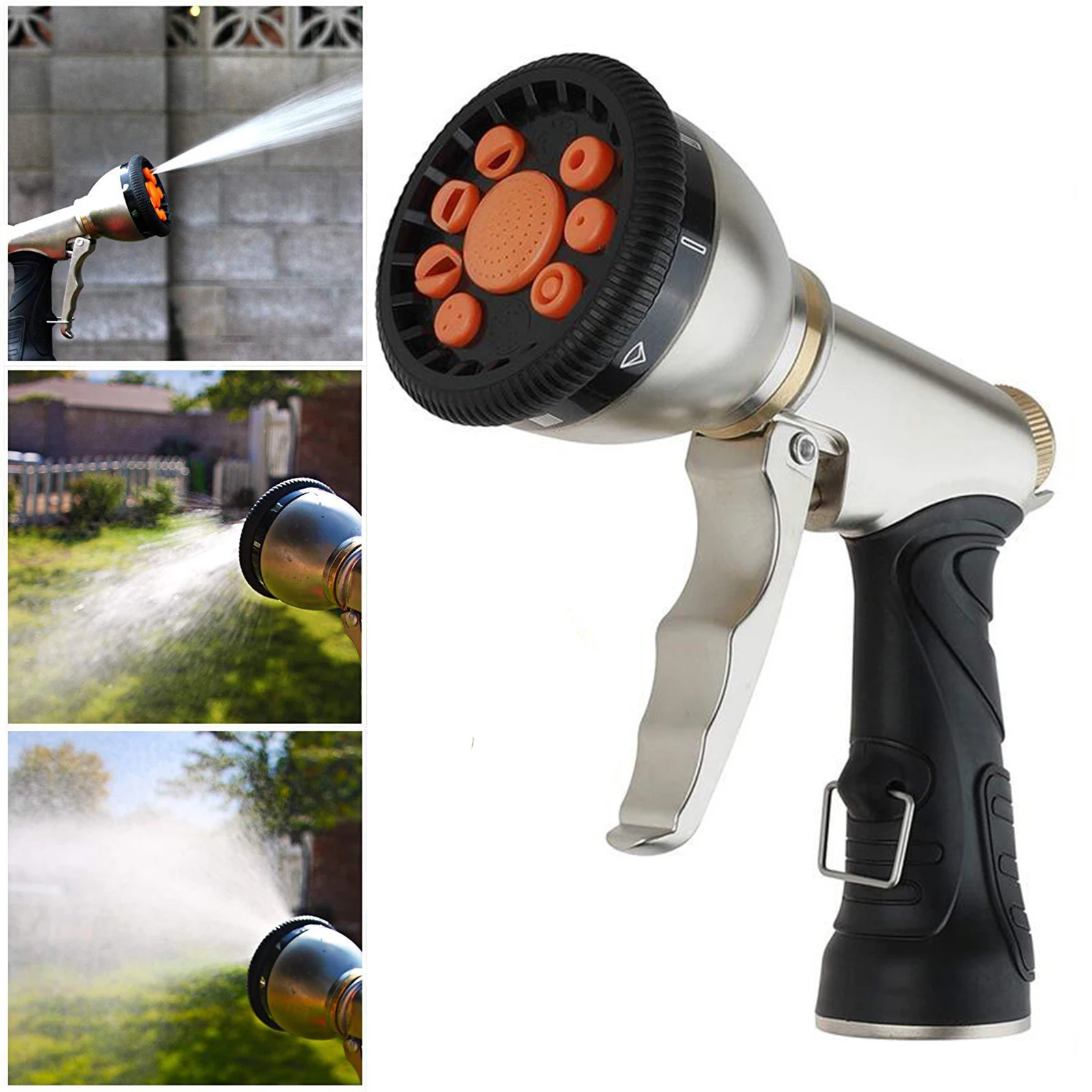 

High Pressure Garden Hose Spray Nozzle 9 Adjustable Patterns Leak-Proof