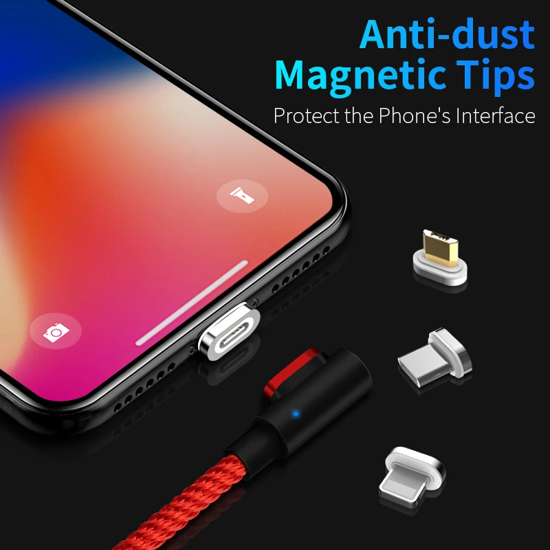 90 градусов 3A Магнитный кабель Micro USB кабель type C кабель передачи данных для быстрой зарядки для iPhone XS MAX XR SAMSUNG S10 Plus S9+ S8 Note 9