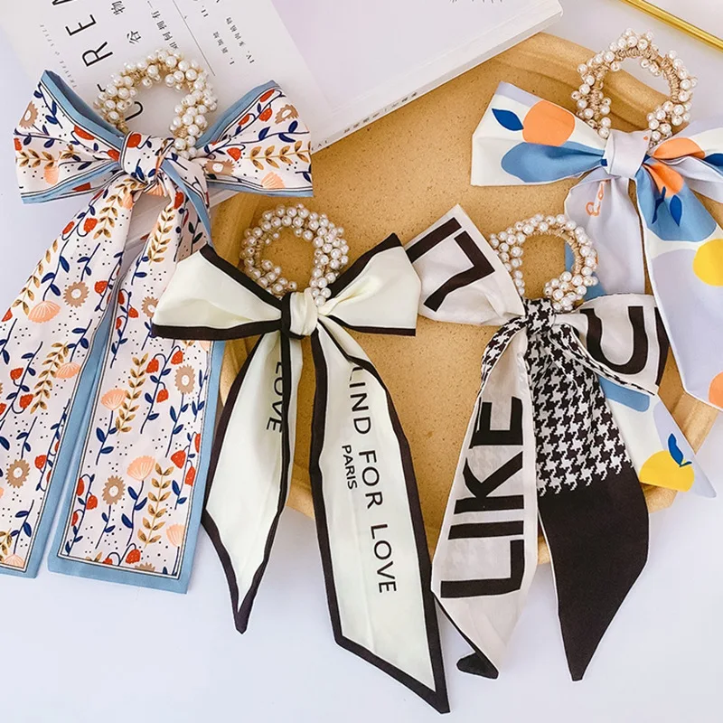 

2021 New Retro Color Hairband French Elegant Bow Long Headband Accessories Beautiful Girls Out All-match Hairband