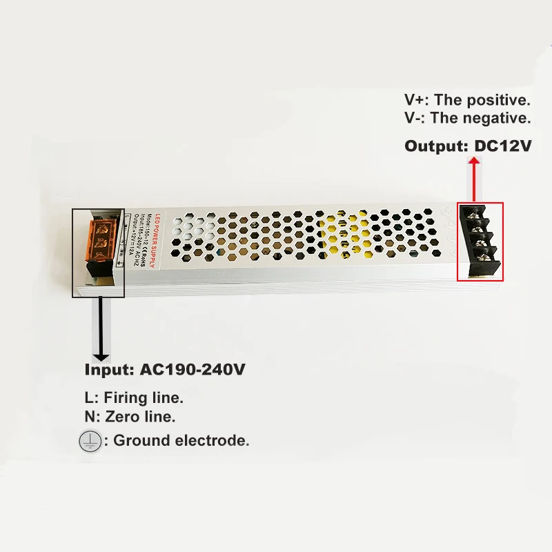 Ультра тонкий светодиодный Питание Выход DC12V трансформаторы систем освещения 60W