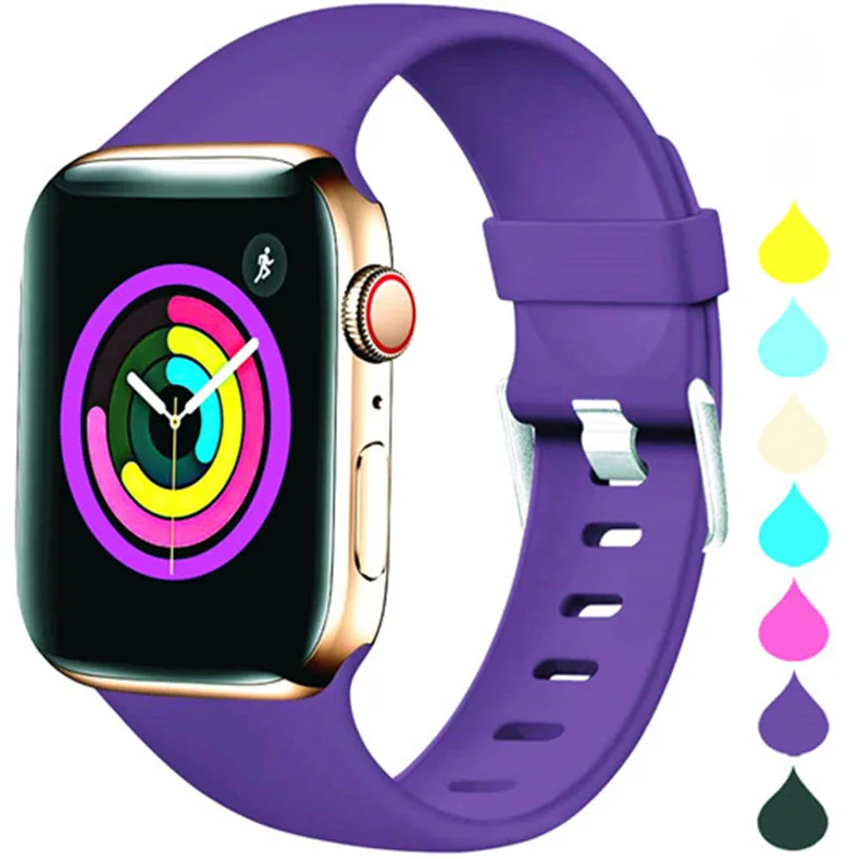 Силиконовый ремешок для apple watch, ремешок для apple watch 5, 4, 3, ремешок 44 мм, 40 мм, 42 мм, 38 мм, мягкий резиновый ремешок для наручных часов iwatch 5, 4, 3, 2, 1