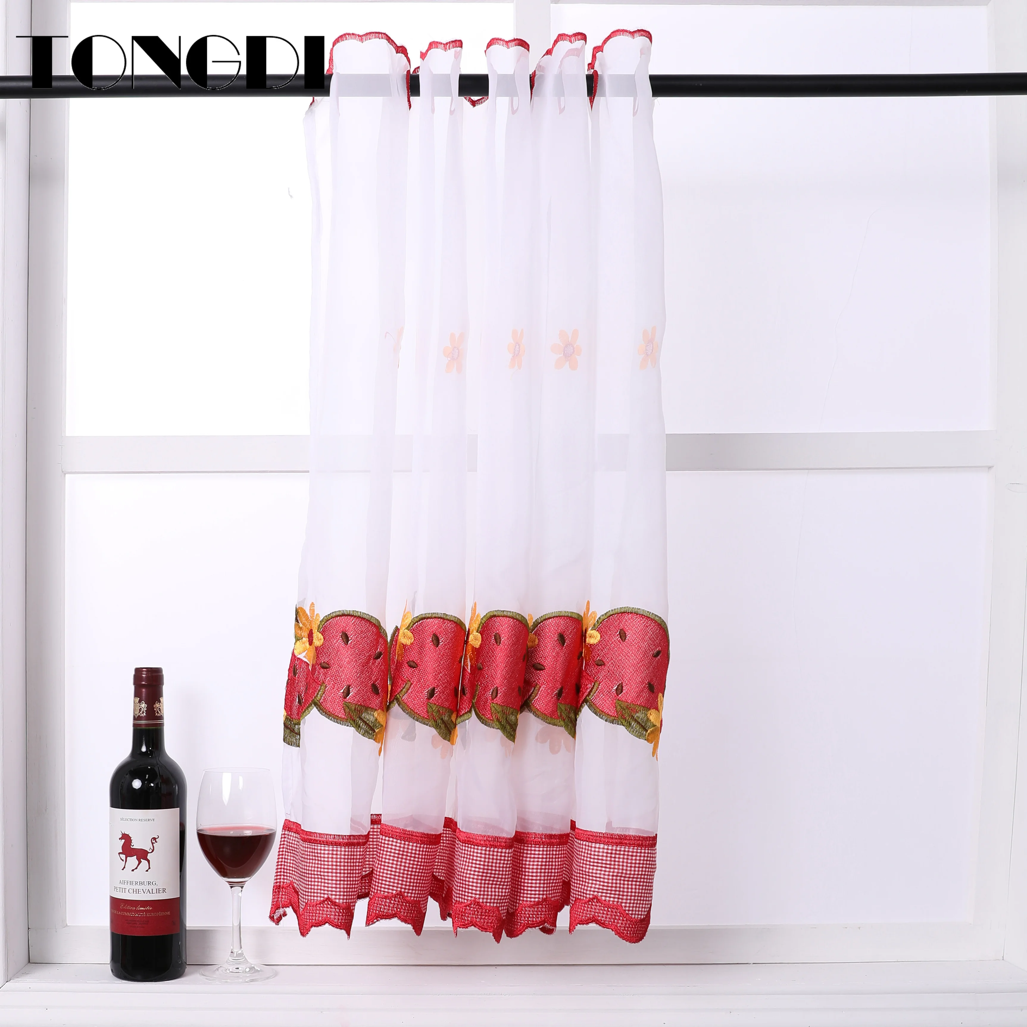 TONGDI Kitchen Curtain Beautiful Embroidery Valance Sheer Tiers Pastorall Fruit Cafe Tulle For Window Of Dining Room | Дом и сад