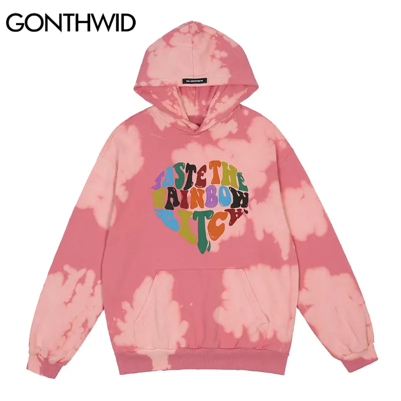 

GONTHWID Hoodies Tie Dye Letter Print Hooded Sweathisrts Streetwear Hip Hop Harajuku Fashion Loose Casual Cotton Pullover Tops