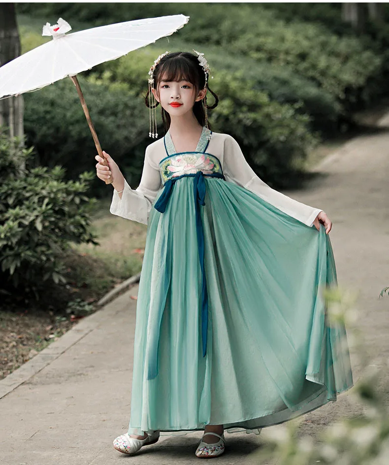 Retro Singers Princess Fairy Dress Girl's Hanfu Chinese Ancient Traditional Folk Dance Stage Performance Costume vestido chino |