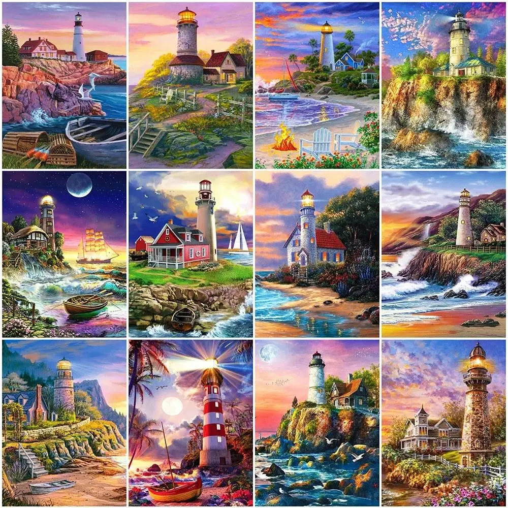 

Алмазная картина «сделай сам» с изображением маяков, вышивка крестиком, алмазная вышивка побережье 5D, полный набор искусственных элементов...