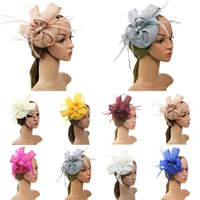 1pc ladies women fascinator flower feather hat headband wedding party mesh headpiece elegant mini top hat hair clip accessories