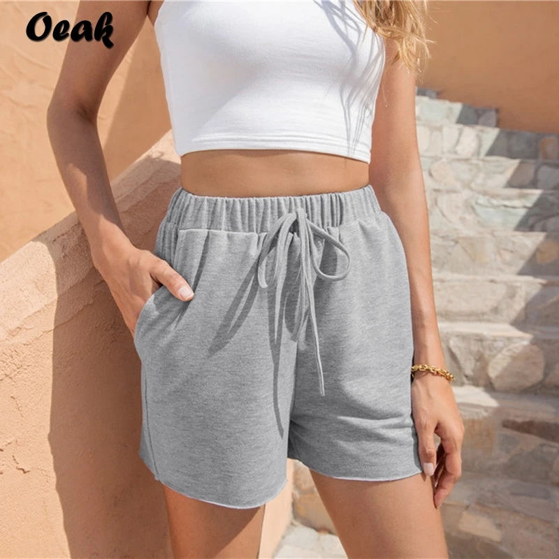 

Summer Gray Shorts Women Fashion Ladies Elastic Waists Short Pants Girl Casual Cotton Shorts Black Home Shorts For Female S-2XL