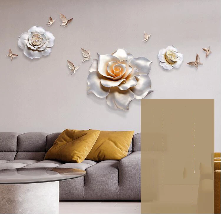 

Modern Resin Flower Wall Mural Ornaments Home Livingroom Wall Hanging Accessories Hotel Porch Wall Sticker Crafts Decoration Art