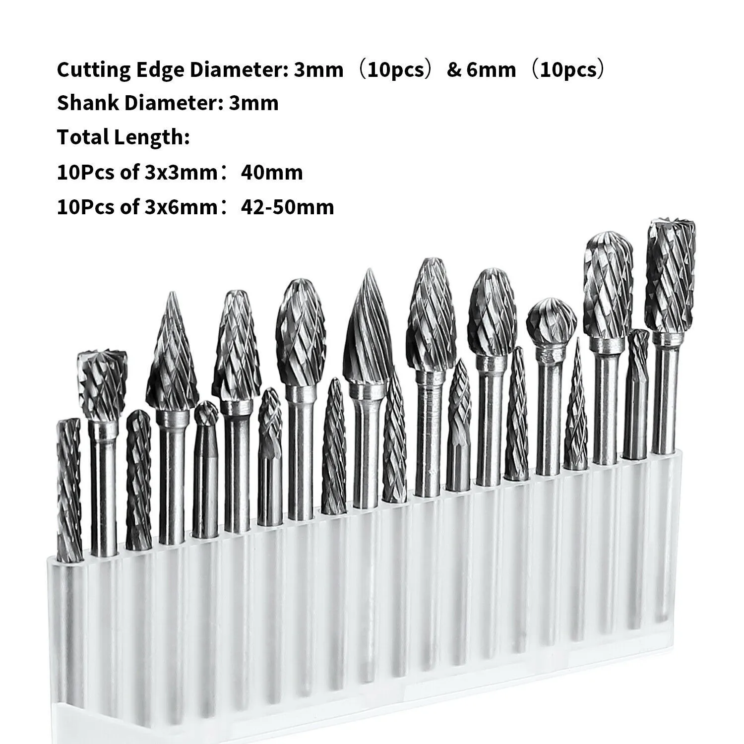 

20PCS Head Tungsten Carbide Steel Rotary Burr Die Grinder Bit Shank Carving Set 3mm 6mm Tungsten Carbide