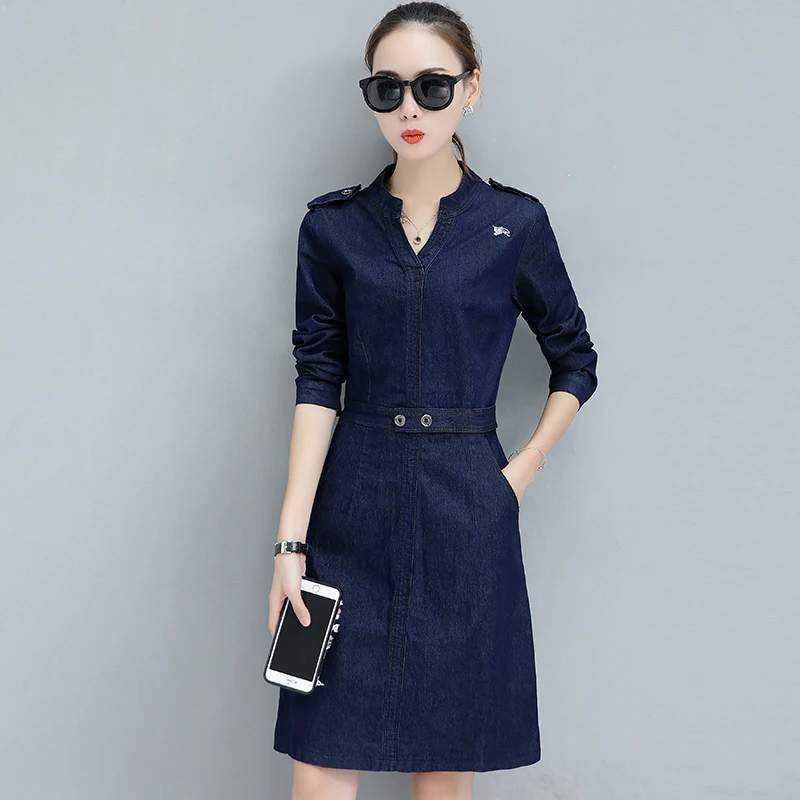 Новое летнее платье женское корейское джинсовое для женщин Повседневное с