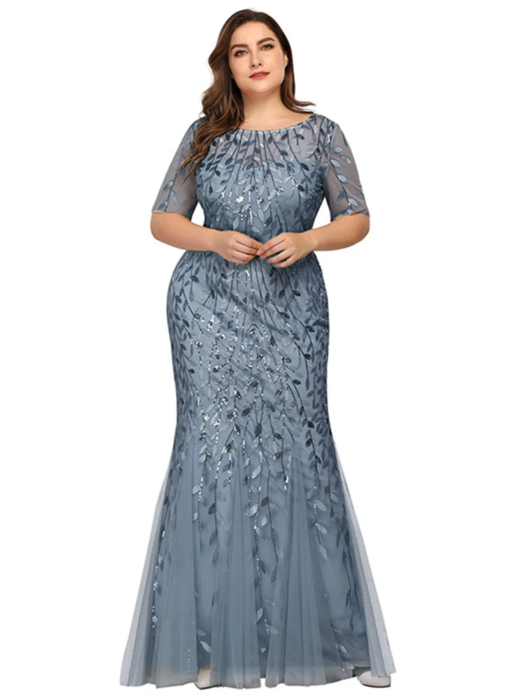 Это Yiiya вечернее платье с круглым вырезом Robe De Soiree, короткий рукав, расшитое блестками, Русалка, женские вечерние платья, Длинные вечерние платья C545