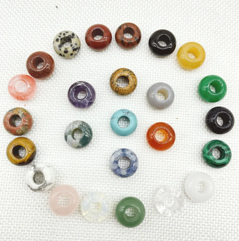 

2Pcs Natural stone Quartz crystal round shape big hole bead pendant Jewelry making necklace earrings Bracelet Accessories 7*14MM