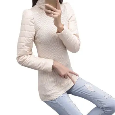 Женский свитер с воротником-хомутом из искусственной кожи зимний | Женская