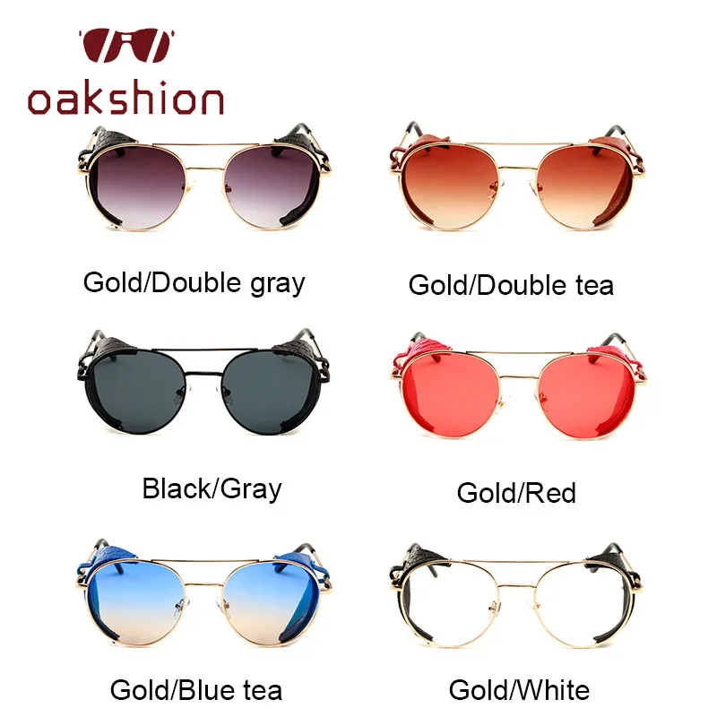 

oakshion Retro Steampunk Sunglasses Women Men Metal Punk Sun Glasses Vintage Leather Side Shield Round Gradient Eyewear UV400