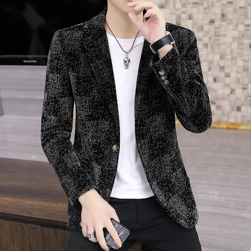 

Новинка весна-осень 2021, мужской вельветовый костюм HOHO с резным принтом, Молодежный Повседневный трендовый красивый блейзер