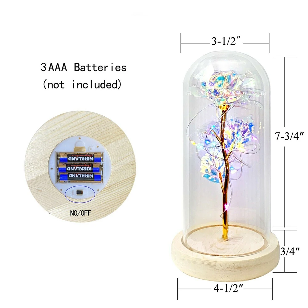 

Artificial Crystal Rose Eternal 24K Gold Foil Flower LED Light Fairy String Lights In Glass Dome for Mother Valentine's Day Gift