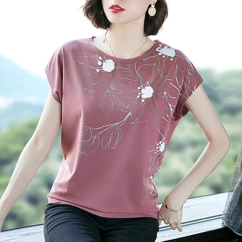 

Fashion print T-shirts Bat short sleeve Women Tops Wild Tshirt Female casual summer Loose T shirt 2020 White New Tee shirts Blue
