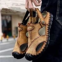 xizou men sandals luxury summer beach classic hollow breathable soft comfortable slippers high quality leather big size roman