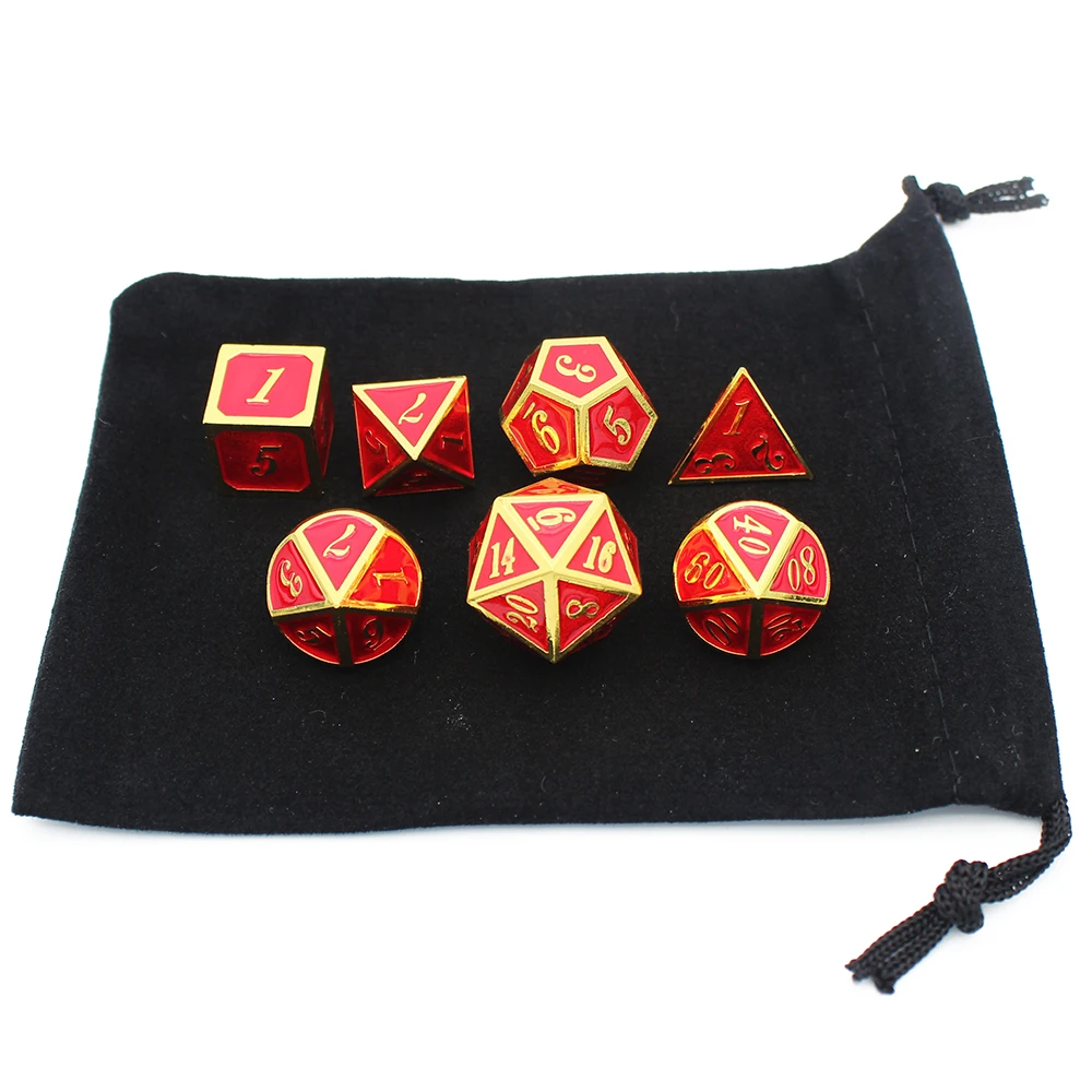 Набор Металлических Кубиков 7 шт. D &amp бархатный мешочек D20 D12 D10 % D8 D6 D4 игральные