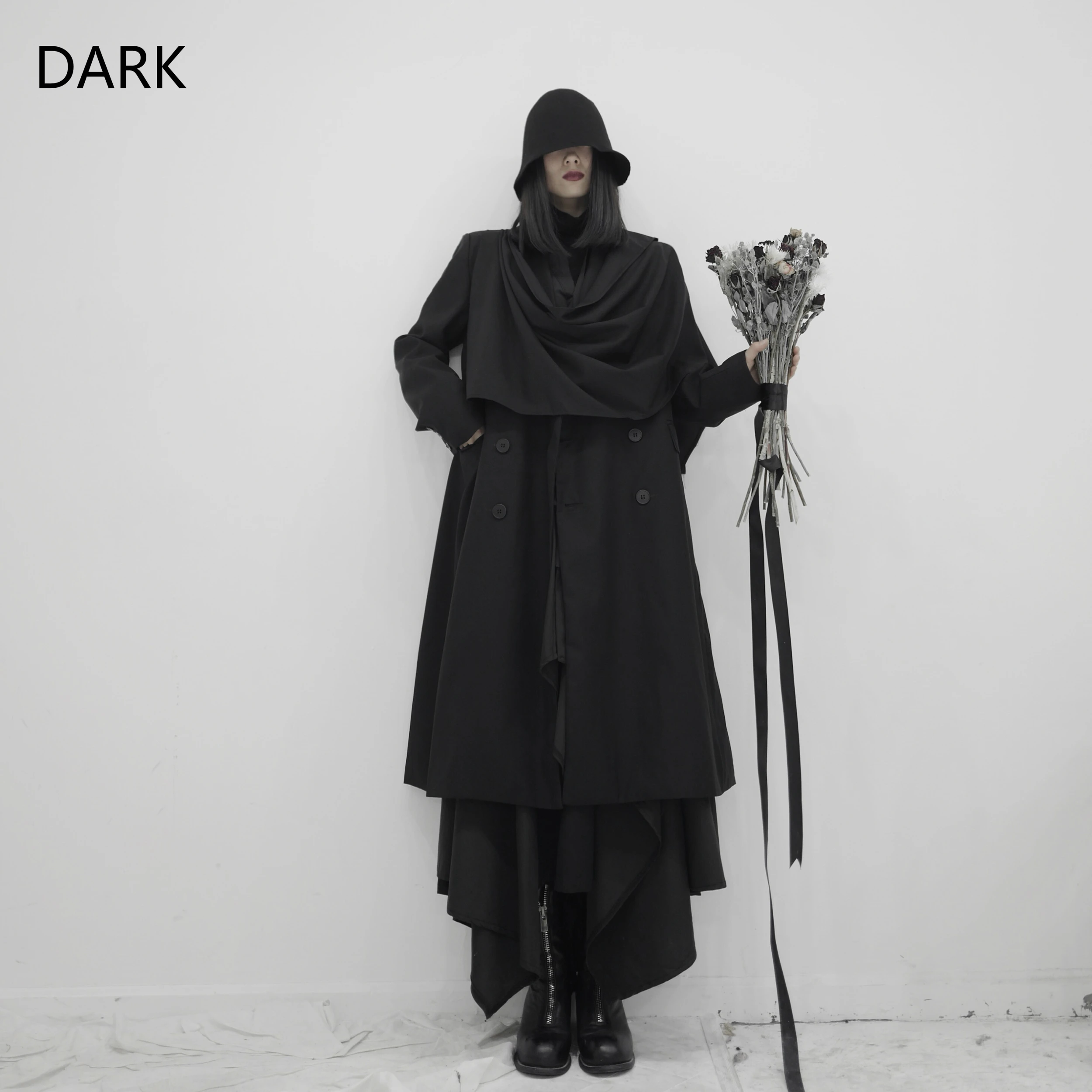 

Yamamoto ветровка темная черная Pioneer дизайнерская нишевая Асимметричная ветровка темпераментная ветровка средней длины куртка