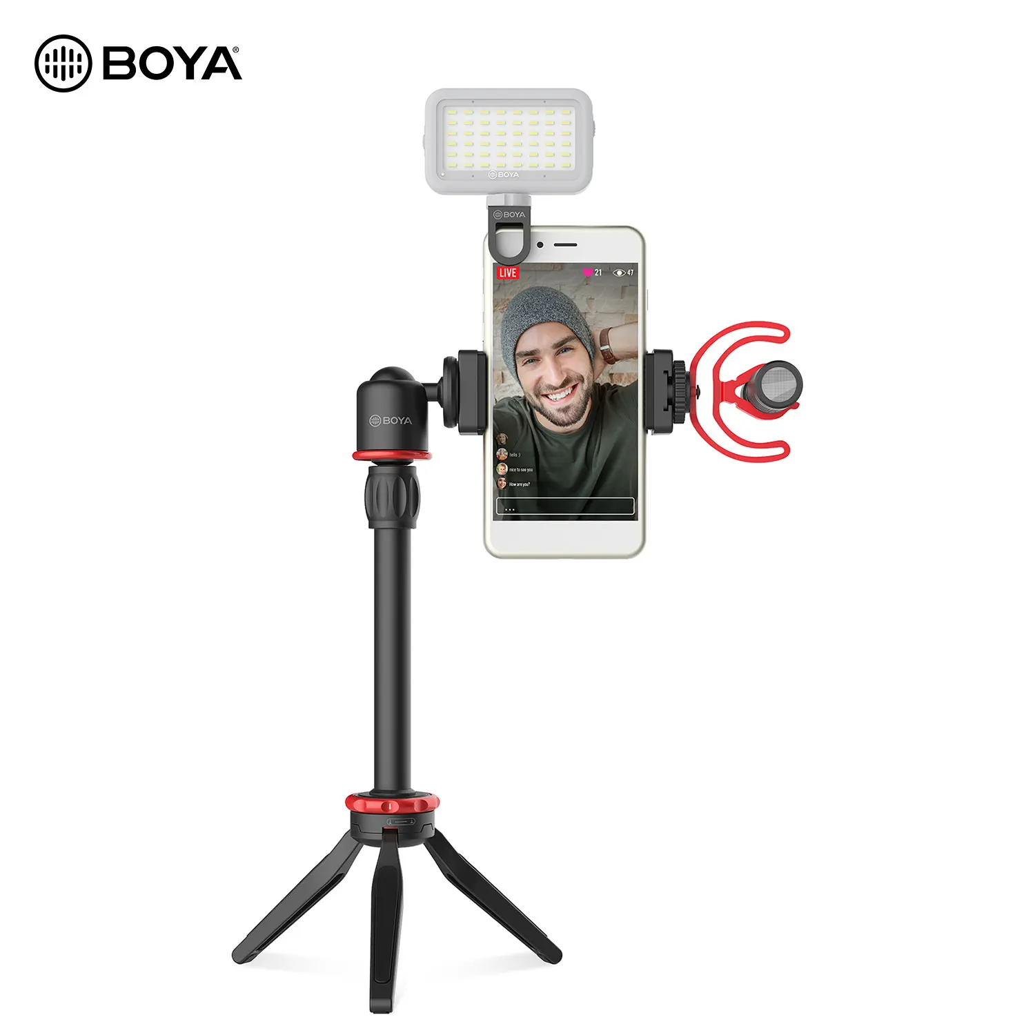 

BOYA Phone Video Vlog Kit with Microphone Ball Head Tripod Extension Rod Microphone Cold Shoe Clamp Phone Clamp Shock Mount