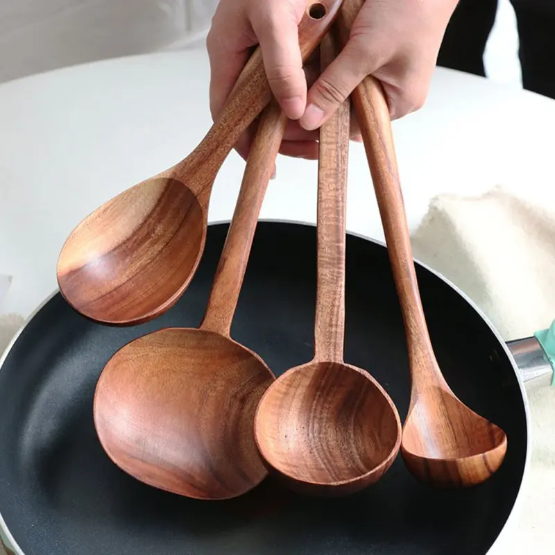 

Кухня инструмент из тикового дерева деревянная посуда из натурального дерева ложка Тернер с дуршлаг для риса шумовка для супа Пособия по ку...