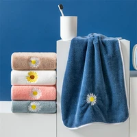 1pc 34x74cm absorbent hand towel soft coral fleece chrysanthemum flower embroidery bathroom washcloth