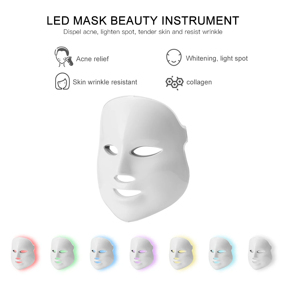 Фотонная светодиодный маска для лица прибор красоты 7 цветов светильник терапия