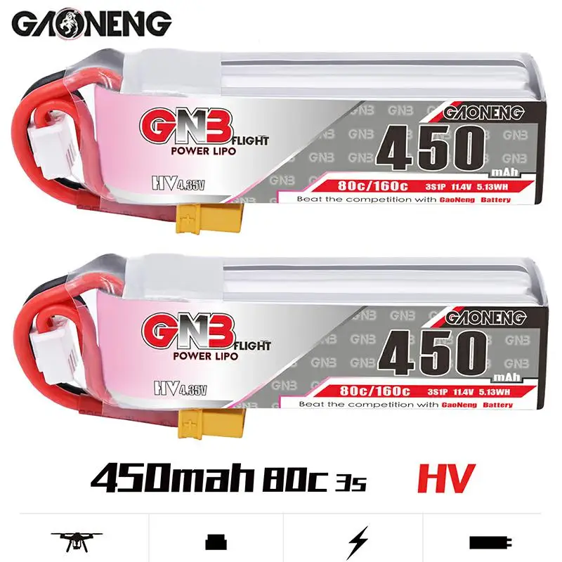 2 шт. GAONENG GNB 3S1P 450 мАч 11,4 в 80C/160C HV Lipo аккумулятор XT30 штекер для FPV гоночного дрона 4-осевой вертолет БПЛА Радиоуправляемый Дрон запчасти