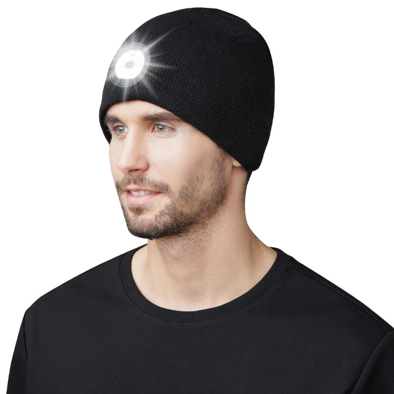 

Outdoor Cycling Lighting LED Head-mounted Headlight Caps Warm Night Running Skiing Warning Light Knitted Hat Light Detachable