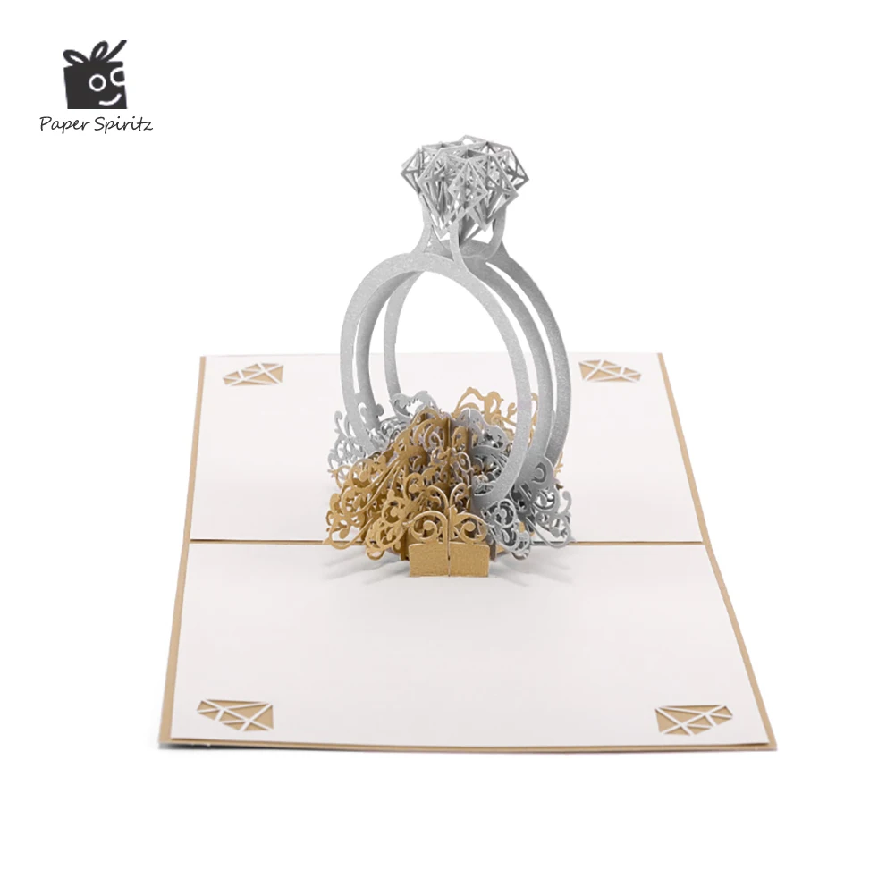 

PAPER SPIRITZ Ring wedding 3D laser paper pop up weding card with blank envelope invitations greeting cards weeding invitation