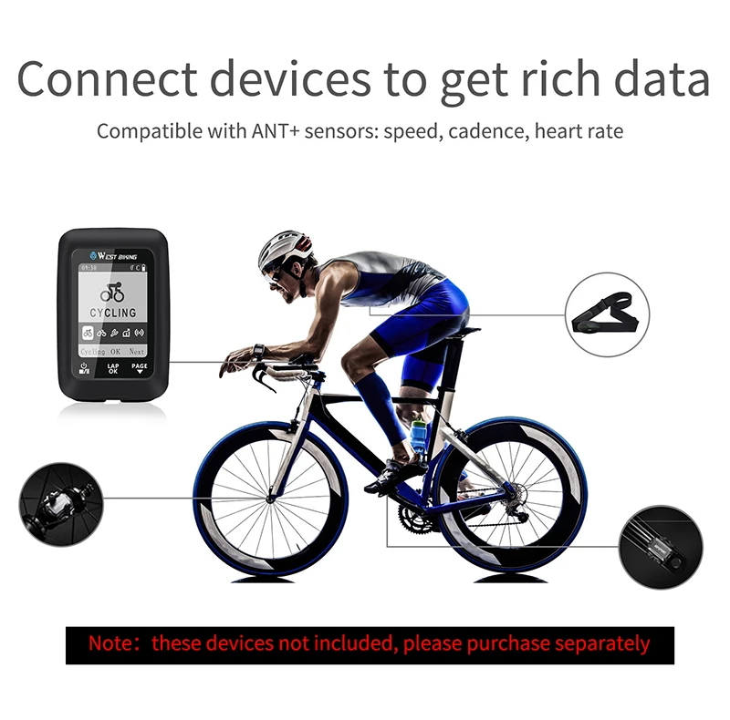 WEST BIKING GPS компьютер для велосипеда беспроводной Спидометр Водонепроницаемый
