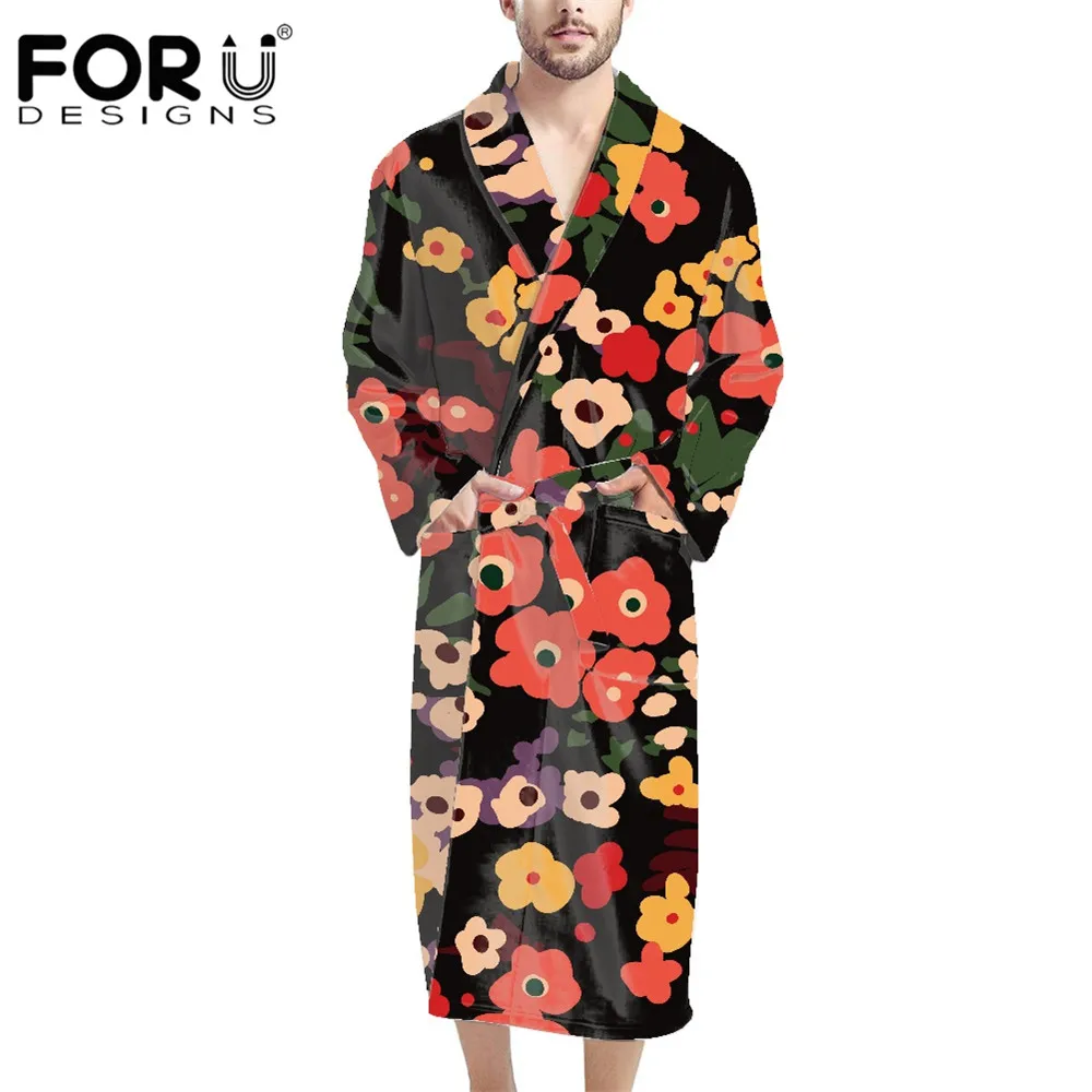 

FORUDESIGNS Men Red Unikko Poppy Print Kimono Lightweight Robes for Men with Long Sleeves Bathrobe Soft Sleepwear Loungewear