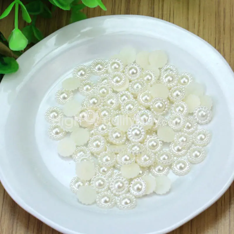 100 шт./лот жемчужные бусины в форме цветка слоновой кости кабошон с плоской задней