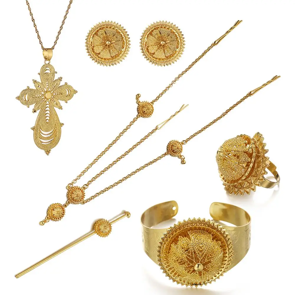 Эфиопский комплект ювелирных изделий золото Цвет Эритрея в этническом стиле